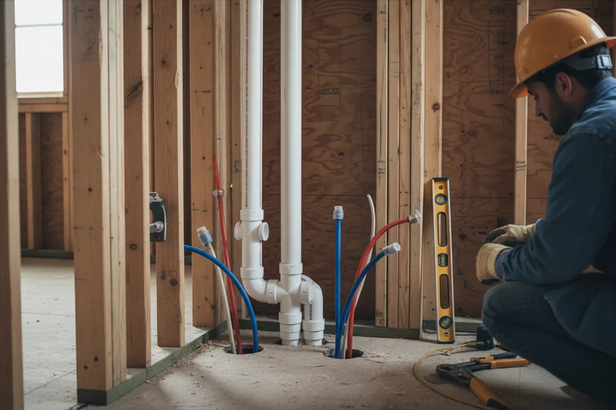 Drain and supply rough-in during Leak Detection in Cannon Falls
